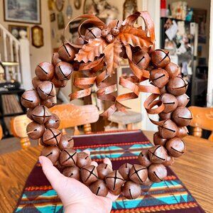 Vintage Rustic Primitive Farmhouse Sleigh Bell / Jingle Bell Christmas Wreath